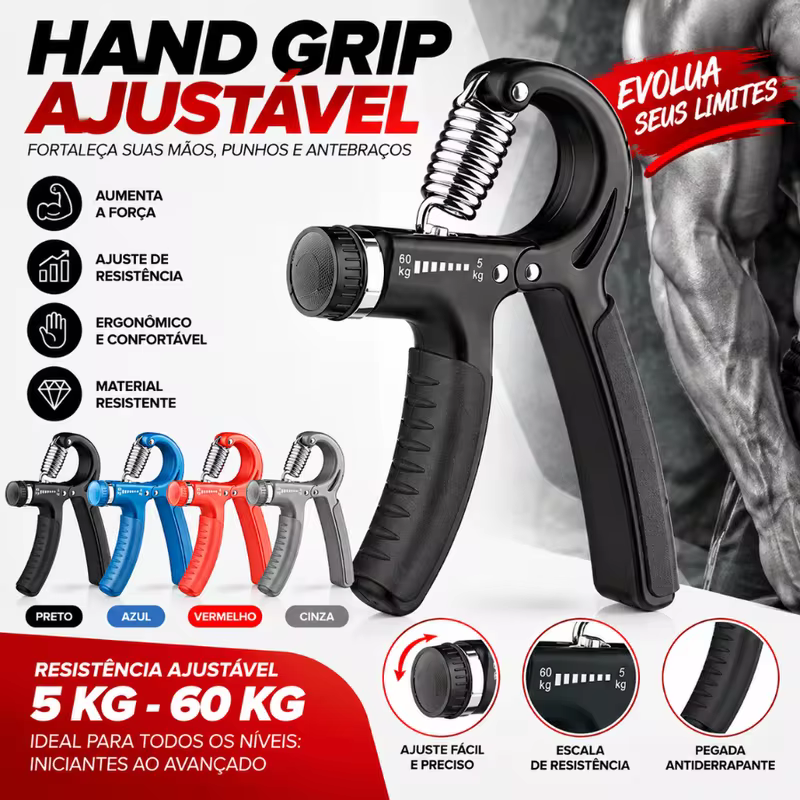 Hand Grip Ajustável 5kg a 60kg – Fortalecedor de Mãos, Punhos e Antebraço