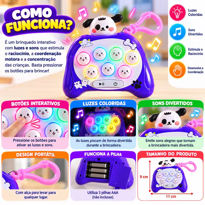 Brinquedo Infantil Interativo Musical com Luzes Coloridas Botões Sensoriais Portátil