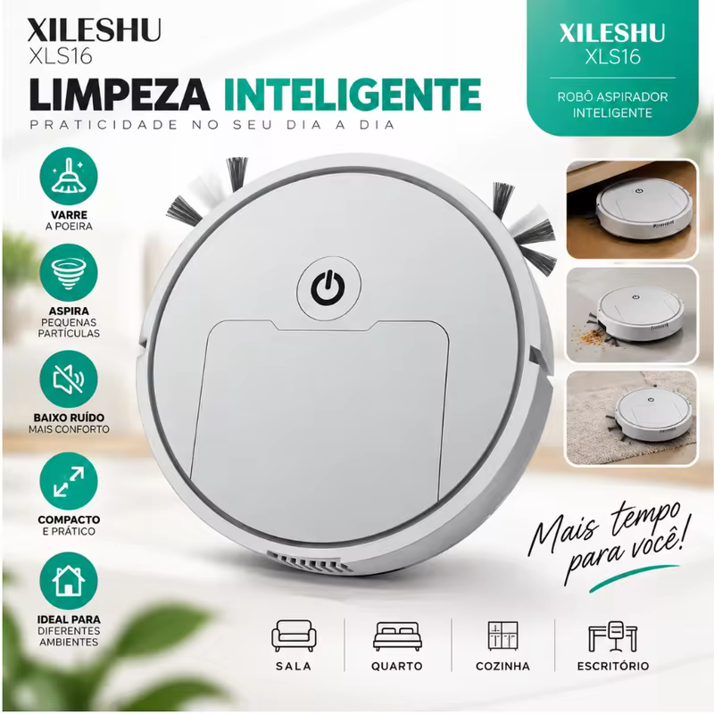 Robô Aspirador de Pó XILESHU XLS16 Automático Compacto com Escovas Laterais para Limpeza de Pisos