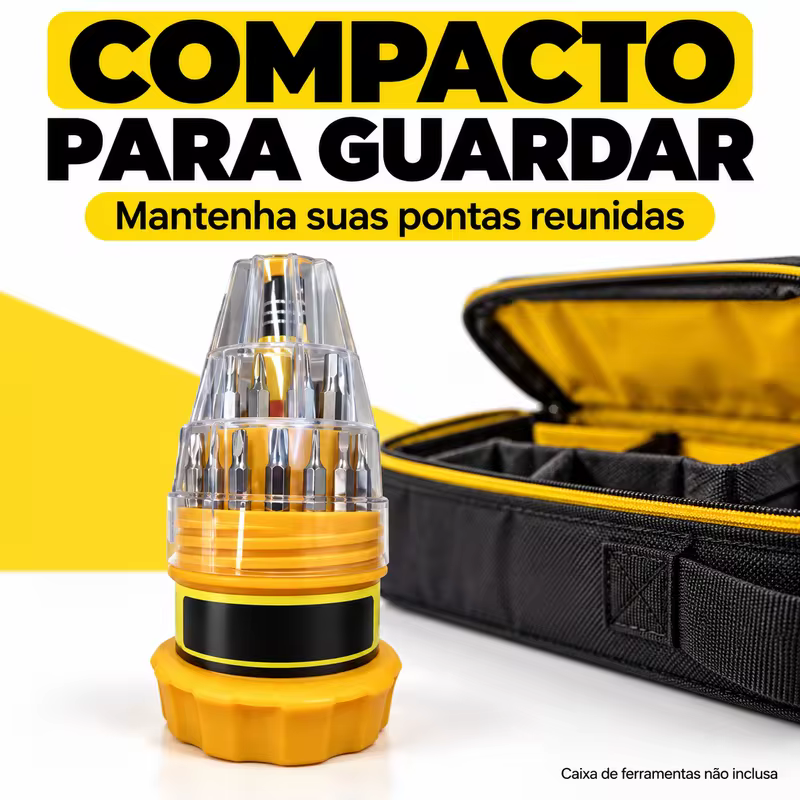 Kit de Pontas para Parafusar com Estojo Organizador Compacto e Tampa Transparente