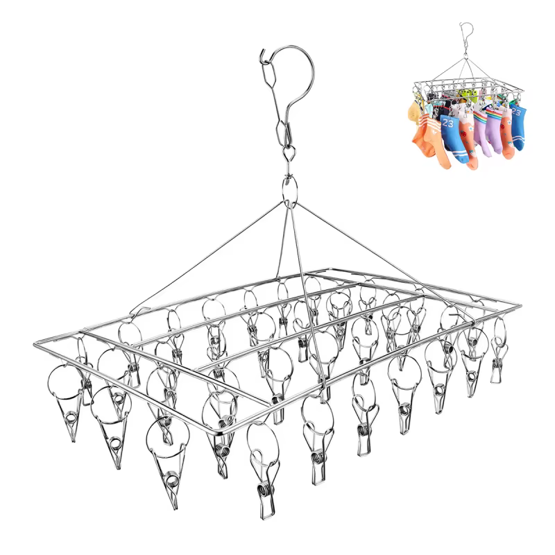 40 Clipes Clothesline Inox Prático e Retrátil Prendedores Varal de Roupa Portátil para Viagem