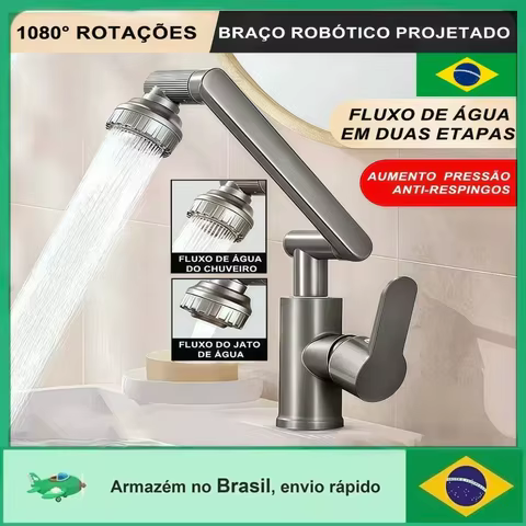 Torneira Banheiro 360° Rotativa Monocomando Lavabo Luxo Cinza Gunmetal, Água Quente e Fria