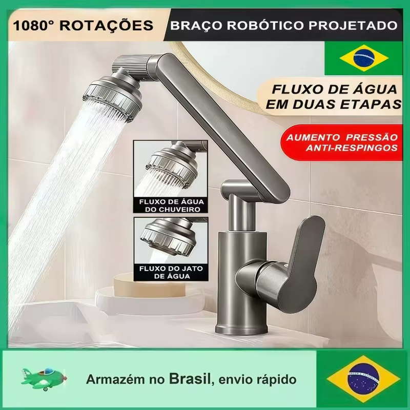 Torneira Banheiro 360° Rotativa Monocomando Lavabo Luxo Cinza Gunmetal, Água Quente e Fria