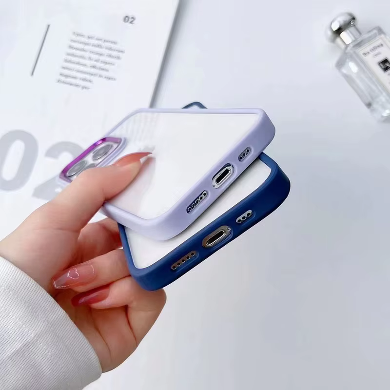 Caso de proteção à prova de choque acrílico transparente, lente metálica, iPhone 11 Pro Max, 14, 13, 12 Pro Max