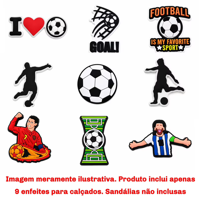 9 Peças de Enfeites de Futebol para Calçados, Acessórios Decorativos para Sandálias, DIY, Presente Infantil, Envio do Brasil