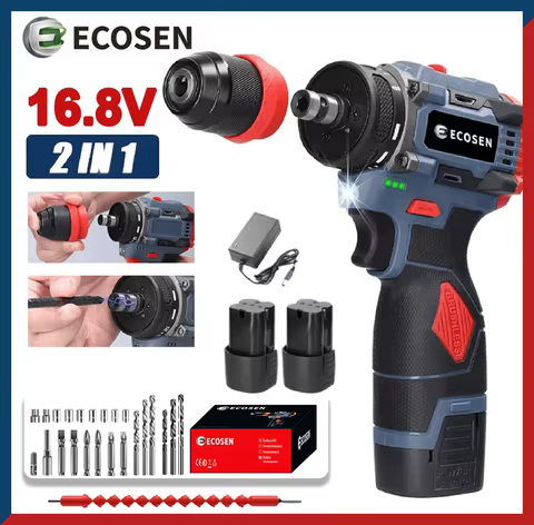 Furadeira Parafusadeira Sem Fio Brushless 16.8V/21V com 2 Baterias, Kit Completo com Acessórios e Carregador Bivolt