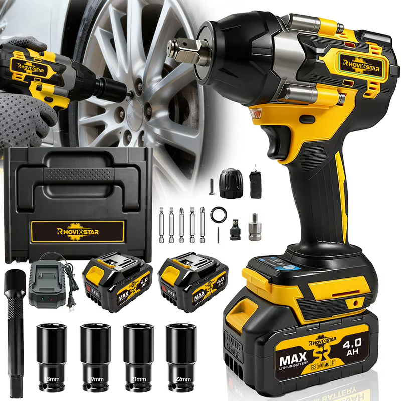 Chave de Impacto Rhovistar 20V 850Nm Motor Sem Escova (Brushless) - Kit Completo com 2 Baterias 4.0Ah, Carregador e Maleta