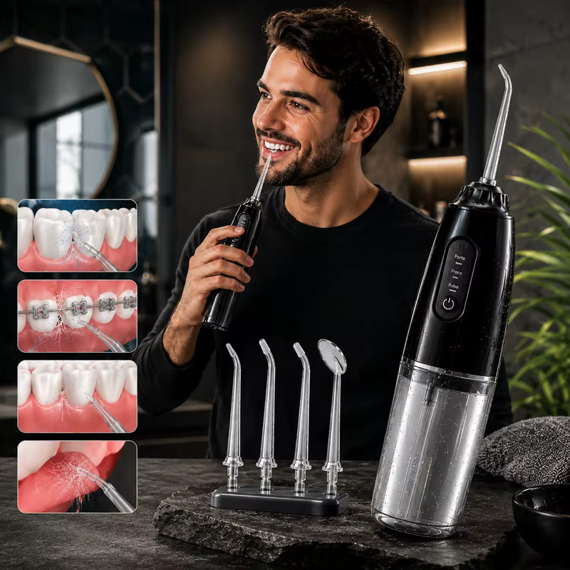 Irrigador Oral Portátil Sem Fio Recarregável com Jato de Água para Higiene Bucal, Design Moderno para Uso Doméstico e Profissional