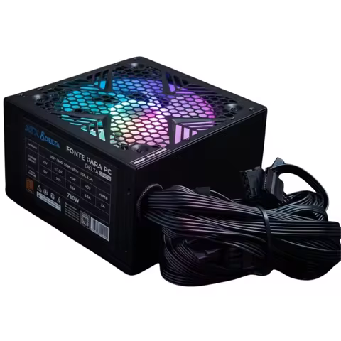 Fonte Gamer 550W 650W 750W 80 Plus Bronze PFC Ativo Bivolt Automático RGB 120mm PCI-E 6+2 Pinos Eficiência 85% Proteção