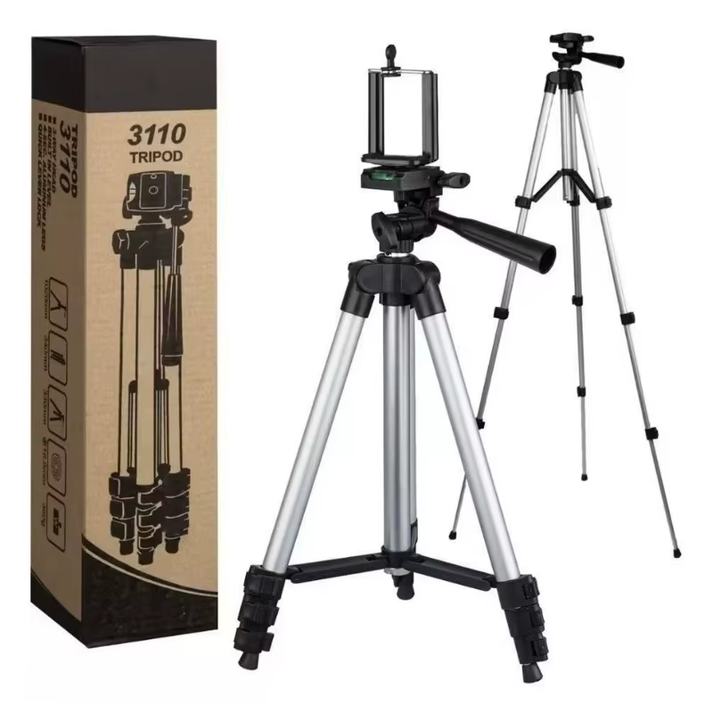 Tripé Para Câmera/Celular/Ring Light com suporte 1.1m prata/preto 3110 Ajustável universal
