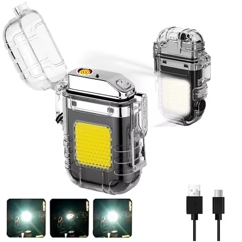 Isqueiro Elétrico Recarregável USB com Luz LED Portátil Leve e Seguro para Viagens e Acampamentos