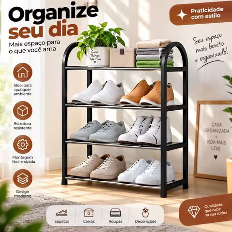 Sapateira Organizadora de Sapatos Preto 4 Andares 8 a 10 Pares