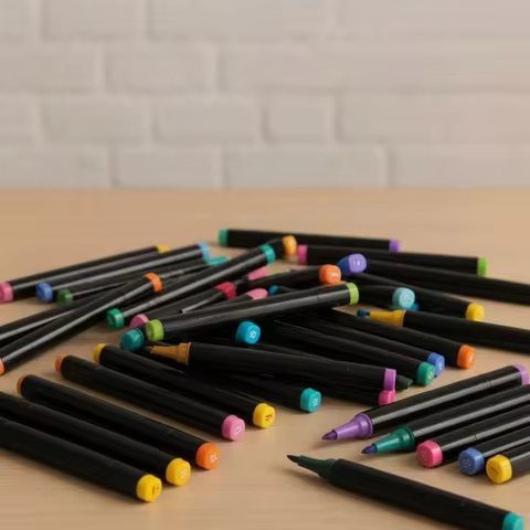 Kit Canetas Acrílicas 24 Cores Ponta Dupla com Bolsa para Escritório e Arte