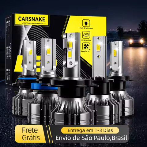 Lâmpada LED Automotiva Carsnake CK2 para Farol H1 H4 H7 H11 HB3 HB4 6000K 30000LM 110W Luz Branca IP68 12V Kit com 2 Peças