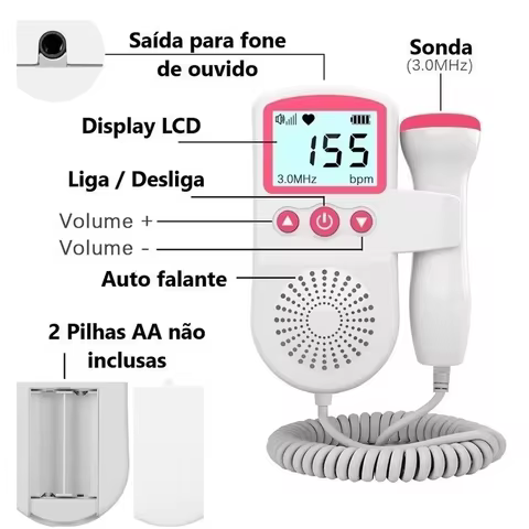 Doppler Ultrassom para Feto - Monitor para Ouvir Batimentos Cardíacos do Bebê