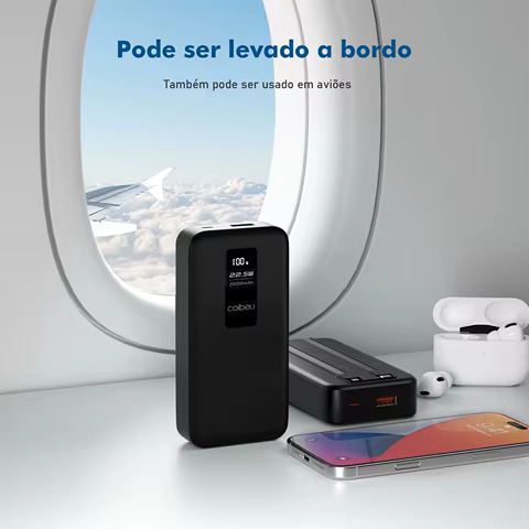 Power Bank 20000mAh 10000mAh 22.5W Carregador Rápido com Cabo Display Digital 3 Portas Type-C Lightning Para Avião ABS， Coibeu