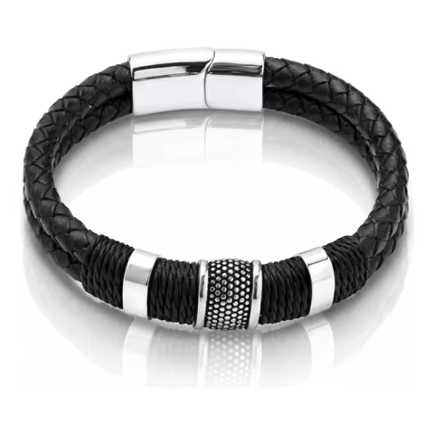 Pulseira Masculina Couro Grossa Fecho Magnético Executiva Pingente Homem