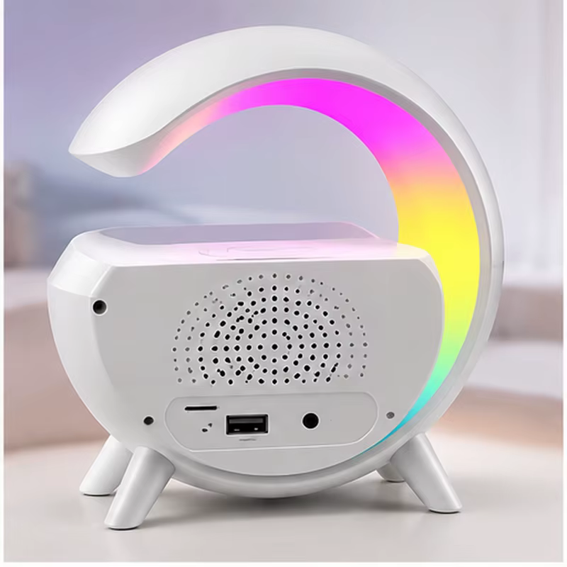 Relógio Mesa Luminária G Caixa Som Bluetooth Carregador 6x1 Cor Branco