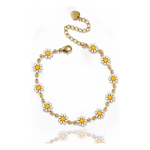 Pulseira Bracelete Flor Margarida Delicada Dourada Banhada A Ouro
