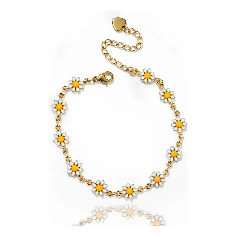 Pulseira Bracelete Flor Margarida Delicada Dourada Banhada A Ouro