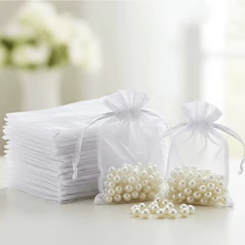 Sacolas Tule Branco para Presentes Casamento e Festas Tamanhos 7x9 9x12 10x15 Decoracao Fina
