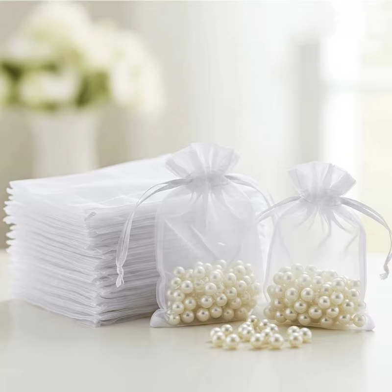 Sacolas Tule Branco para Presentes Casamento e Festas Tamanhos 7x9 9x12 10x15 Decoracao Fina