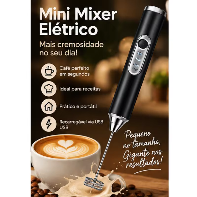 Mini Mixer Elétrico Portátil Recarregável USB com 2 Batedores para Café Cappuccino Leite Ovos Bebidas e Receitas