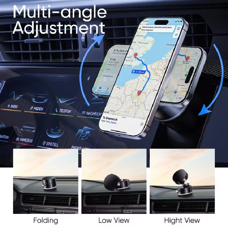 Suporte Magnético Carro com Vácuo: Fixação Forte, Universal Celular e Ajuste 360° Prático!