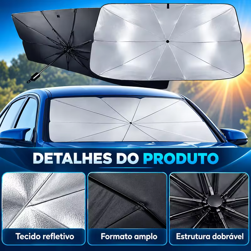 Guarda-Sol Dobrável para Para-Brisa de Carro com Lado Prateado Refletivo – Protetor Solar Automotivo