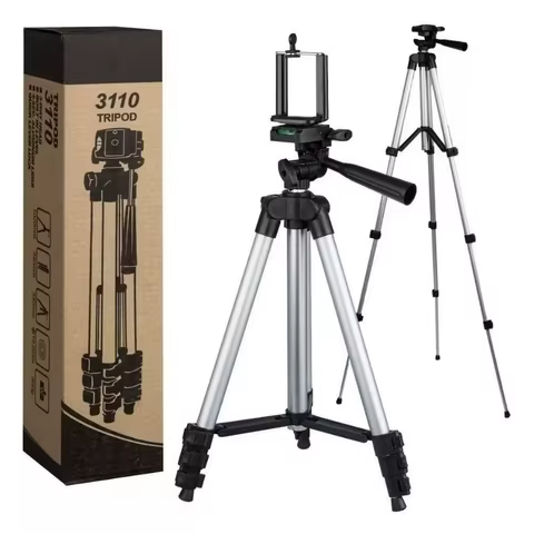 Tripé Para Câmera/Celular/Ring Light com suporte 1.1m prata/preto 3110 Ajustável universal