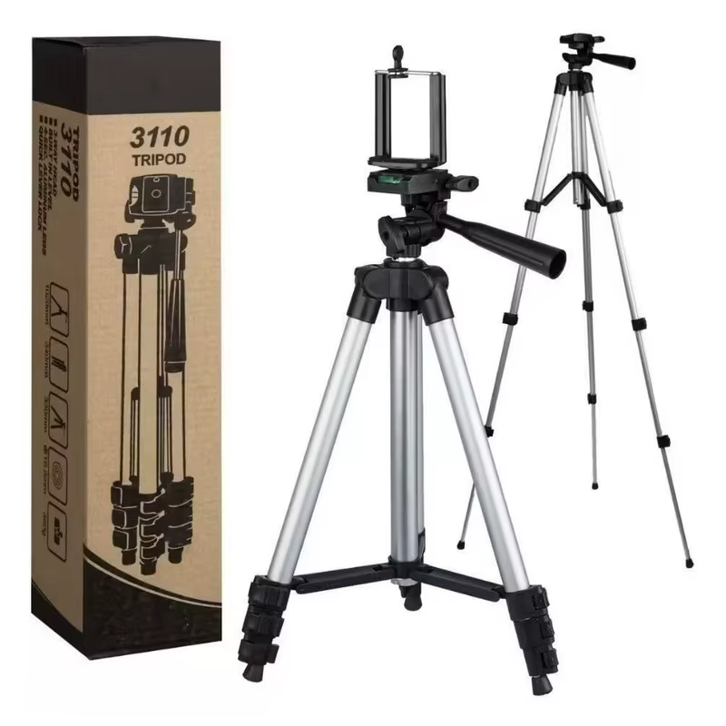 Tripé Para Câmera/Celular/Ring Light com suporte 1.1m prata/preto 3110 Ajustável universal