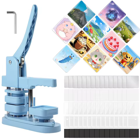 Kit de Máquina de Fazer Botões Magnéticos Quadrados 2''x2'' com 100 Conjuntos de Suprimentos para Fabricação, Construção Durável