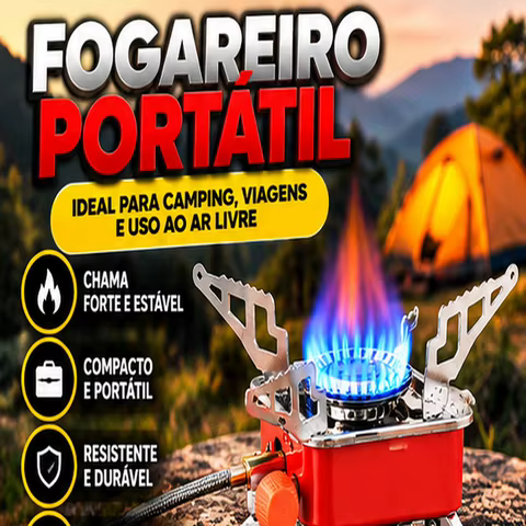 Mini Fogareiro Portátil Gás Dobrável Ign Automática Camping