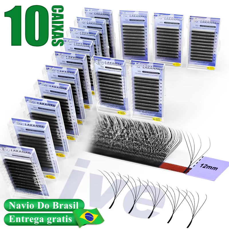 LAKANAKU Estoque Brasil 10Pcs/Lote Cílios Duplos YY/5D W 0.07 D Curl Naturais Macios Profissionais Envio do Brasil pestañas de fibra tecnológica W