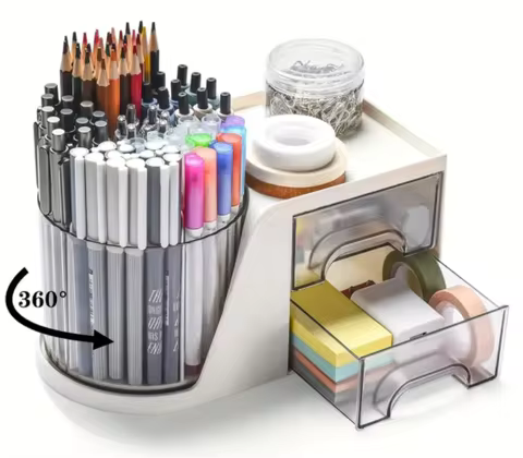 Organizador de Mesa Porta Caneta Com 2 Gaveta e Giratorio - Neverdie Store