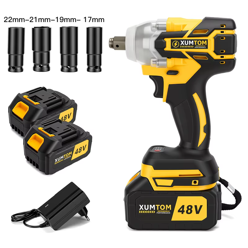 Chave De lmpacto 48V Elétrica Profissional 450NM Motor Sem Escovas Com 2 Baterias 48V Bivolt