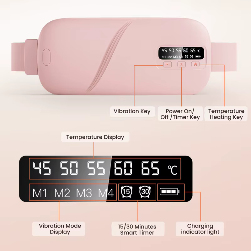 Cinto de Massagem Vibratório Elétrico com Aquecimento Rápido, Almofada Térmica Inteligente para Alívio de Cólicas Menstruais Femininas
