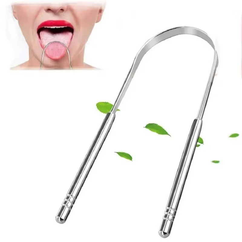 Kit 2 Raspadores de Língua em Aço Inoxidável Profissionais Remove Mau Hálito e Bactérias Ideal para Higiene Bucal Completa