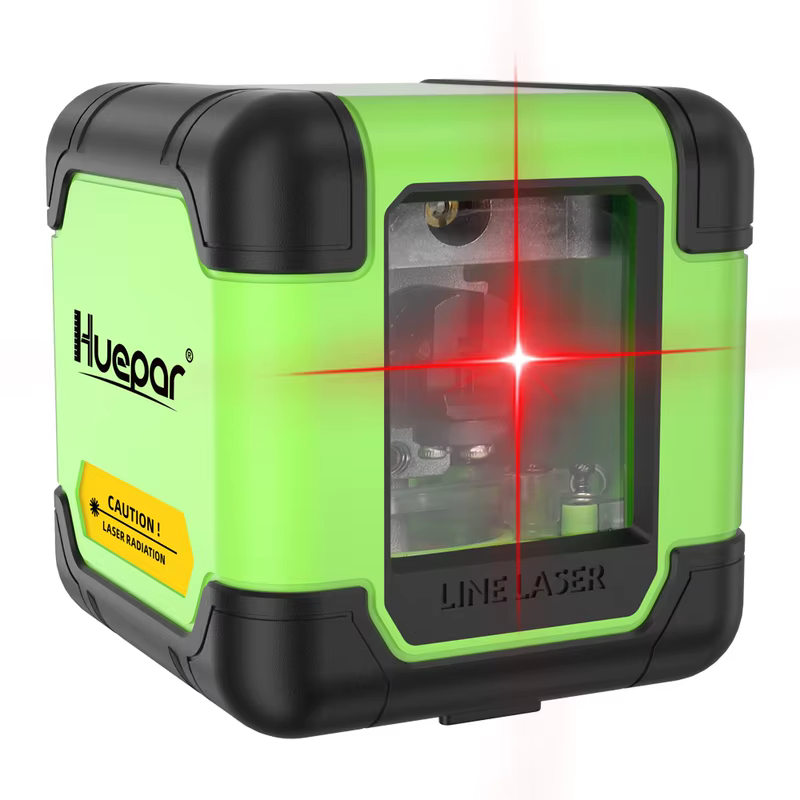 Nível a Laser Huepar de 2 Linhas Profissional, Linha Cruzada Horizontal e Vertical, Feixe Verde e Vermelho, Ferramenta a Laser com Um Botão