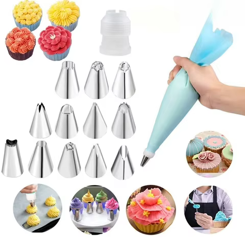 Kit de Confeitaria com 24 Peças, Sacos Reutilizáveis e Bicos para Decorar Bolos, Cupcakes e Doces