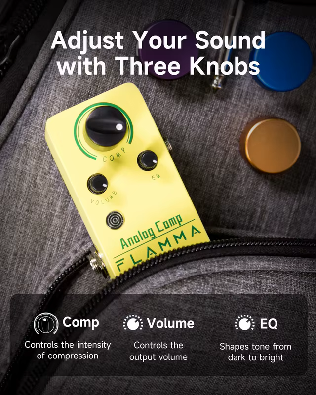Pedal de efeitos de compressão de guitarra FLAMMA FC21 com ataque suave e decadência True Bypass Circuit Pedal de guitarra