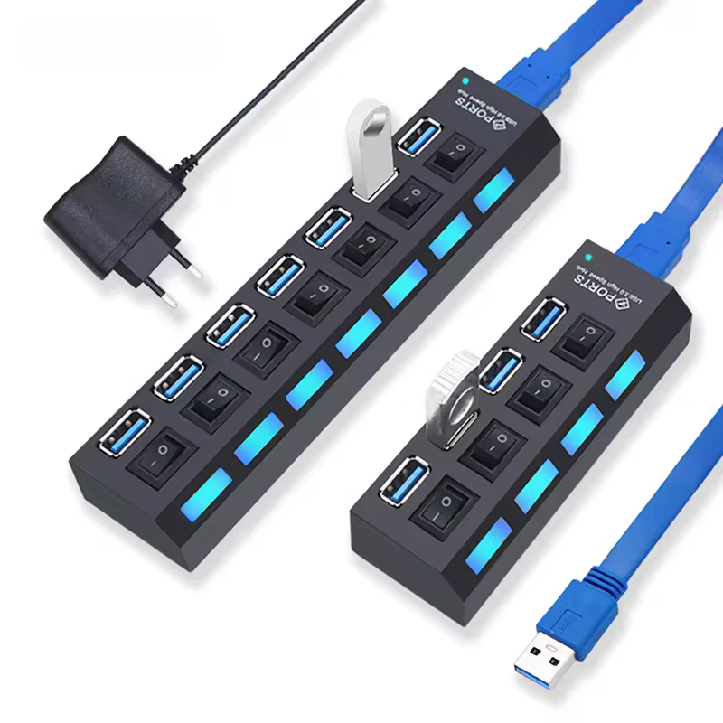 Hub USB 3.0, Hub USB 3, Hub USB 2.0, Divisor Multi USB, Adaptador de Energia, Expansor de 4 Portas com Interruptor para Acessórios de PC