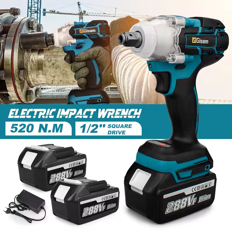 520N.M Chave de impacto elétrica sem escova Chave elétrica sem fio Chave de fenda de 1/2 polegada Ferramentas elétricas para Makita 18V Bateria Pinos