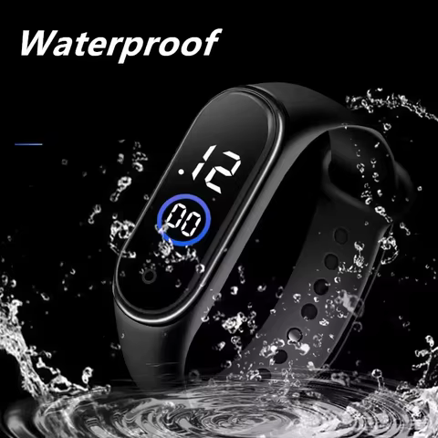 Relógio Esportivo Infantil à Prova d'Água, Relógio Digital LED com Tela Sensível ao Toque, Pulseira de Silicone Bicolor, Relógio para Homens e Mulheres, Relógio Estudantil