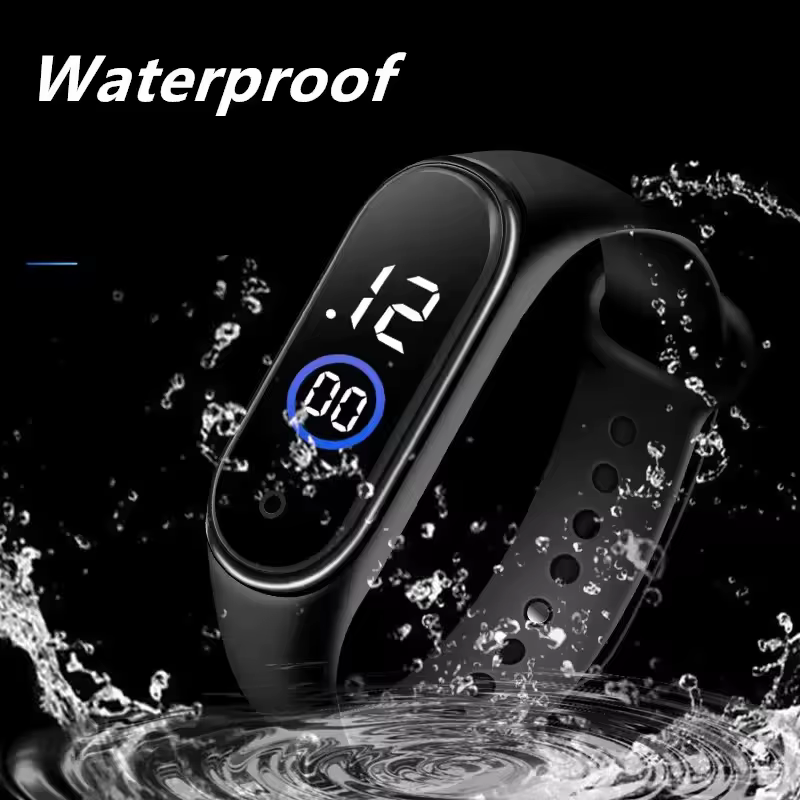 Relógio Esportivo Infantil à Prova d'Água, Relógio Digital LED com Tela Sensível ao Toque, Pulseira de Silicone Bicolor, Relógio para Homens e Mulheres, Relógio Estudantil