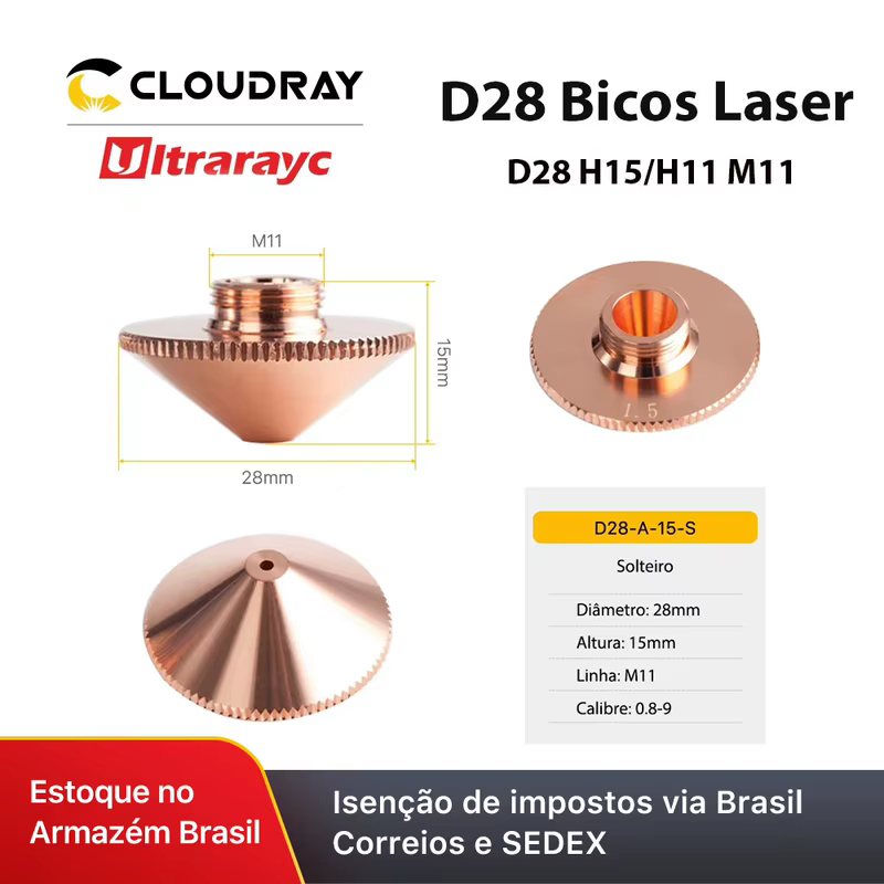 Ultrarayc 10 pçs/set Bico Laser Único Duplo Camadas Cromadas D28 Calibre 0.8-6.0mm para Precitec WSX Cabeça de Corte de Fibra