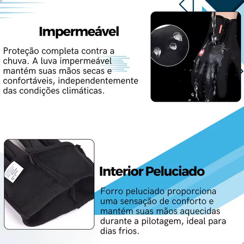 Luva Térmica para Moto Impermeável, Corta-Vento, Touchscreen, Inverno, para Ciclistas, Luva Antiderrapante