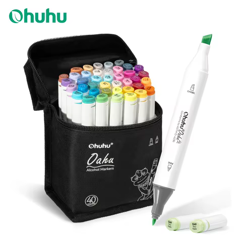 Ohuhu oahu 40 cores marcador caneta conjunto álcool arte marcadores dicas duplas caneta de feltro esboçar desenho graffiti mangá material escolar arte