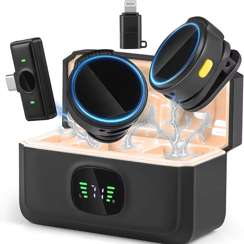 Microfone De Lapela Sem Fio Profissional Magnético Cancelamento De Ruído Para iPhone Android Type C