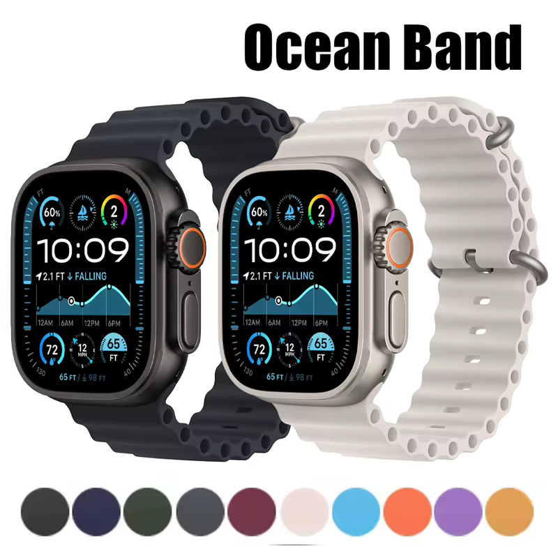 Pulseira Oceano 1:1 para Apple Watch Ultra 2 3 49mm e Series 11/10/9/8/7/6/SE 46mm 45mm 44mm 42mm 41mm 40mm - Pulseira Esportiva